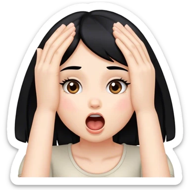 Girl with black hair hands on her cheeks mouth open sticker