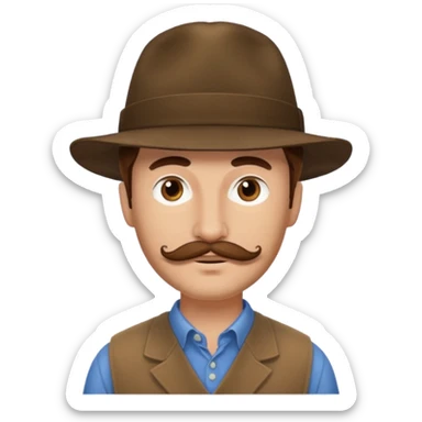 Justin Jeffre with brown hair and mustache and hat sticker