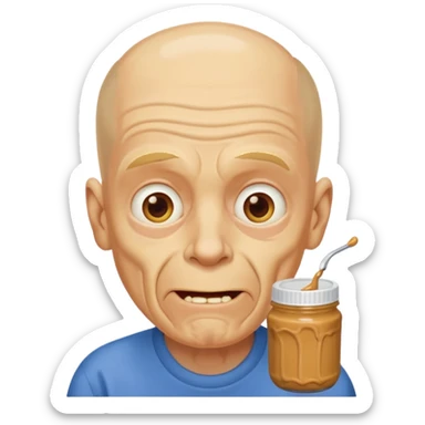 White man, barely any hair, lots and lots of wrinkles, bad yellow teeth, and peanut butter. Cerebral palsy sticker