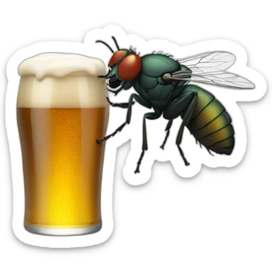 A fly drinking beer sticker