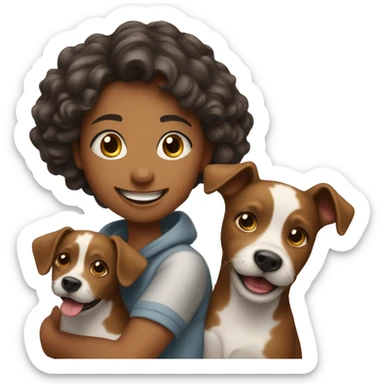 happy girl with dog and boys sticker