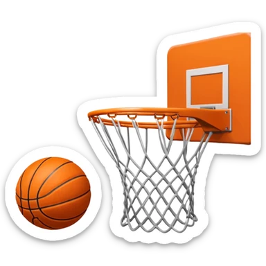 A close-up shot of a basketball entering the hoop, with the ball swishing through and inside  the basket. The background features a blurred basketball court, emphasizing the perfect shot and the excitement of the game. sticker