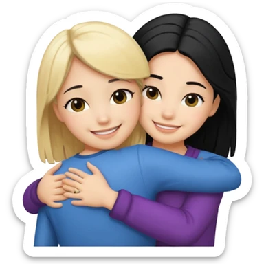 Hug from behind blond girl black hair girl sticker