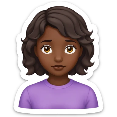 Girl showing shyness, dark skin tone, short wavy hair sticker