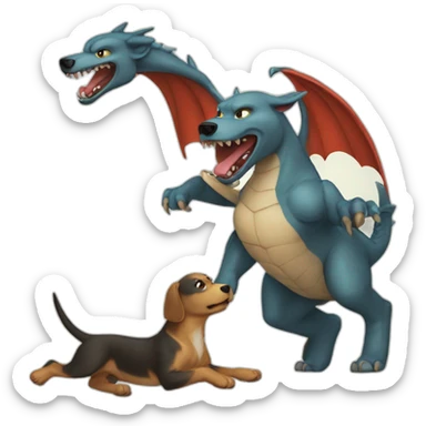 Dog fighting a dragon sticker