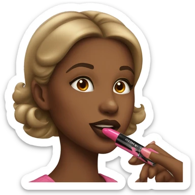 Girl putting on lipgloss sticker