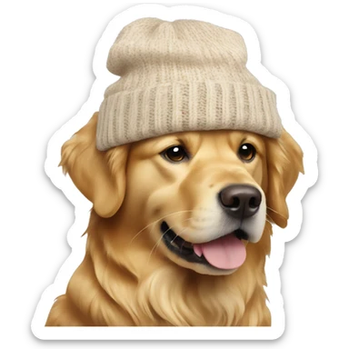 Golden retriever with brown and white knitted hat sticker
