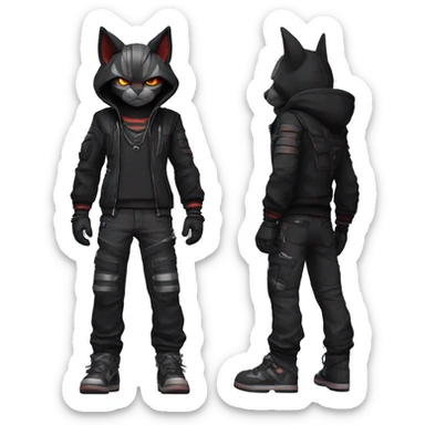 Cool Anthro Black Bat-Nargacuga-Litten-Lynx-Pokémon with edgy stripes hoodie spiked collar punk techwear Cargo Pants Full Body sticker