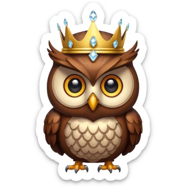 Owl with crystal crown — wise, glowing eyes sticker