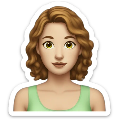 White woman with brown hair, light green eyes and freckles sticker