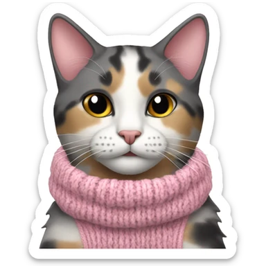 Dilute Calico cat in pink knitted sweater sticker