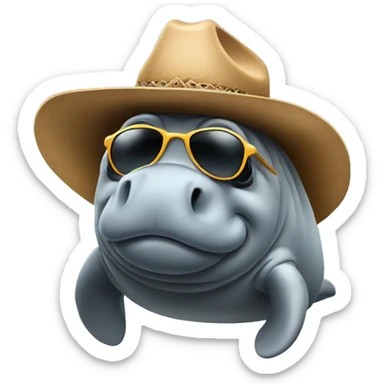 Manatee wearing cowboy hat and sunglasses sticker