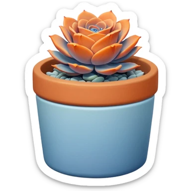 A ceramic pot in a pastel orange color, shaped like a cylinder, the pot is short and contains an Echeveria Blue Rose plant. sticker