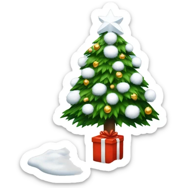 Christmas tree with snow on it and white presents under the tree sticker
