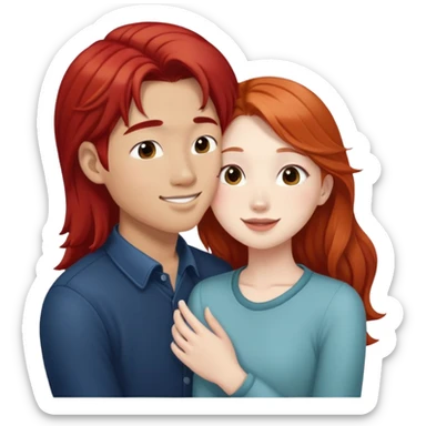 long hair asian boy kisses redhead white girl  sticker