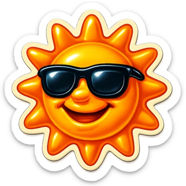 a smiling sun with sunglasses, retro sticker style sticker