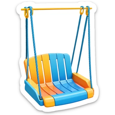 a colorful plastic swing with a safety bar in front, hanging from two ropes, glossy surface and soft shadows sticker