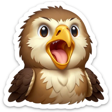 Cinematic Cute Yawning Hawk Portrait Emoji, Head tilted slightly with a dramatic, wide-open yawn, showcasing a robust, agile form with a softly drooping beak and sleepy, half-closed eyes, Simplified yet irresistibly adorable features, highly detailed, glowing with a soft, cozy glow, high shine, relaxed yet expressive, stylized with a dash of whimsical aerial charm, soft glowing outline, capturing the essence of a drowsy yet affectionate hawk that appears ready to stretch out for a nap! sticker