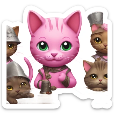 Pink cats playing dnd sticker