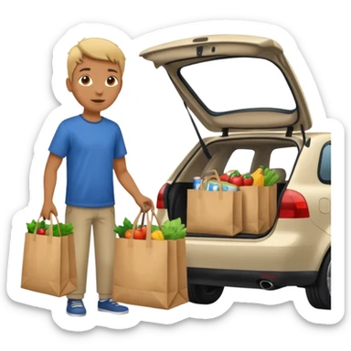 Subiendo compras de supermercado al carro sticker