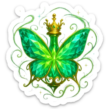 Surround the butterfly with elegant, swirling magical sparkles and glowing effects inspired by luxury elixir bottles. Do not change the butterfly itself, only add magical, floating, iridescent sparkles and glowing energy around it. Transparent background, no shadow or base. sticker