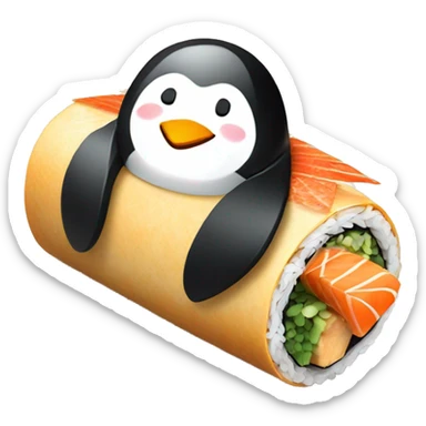 very happy penguin wrapped inside a sushi roll sticker