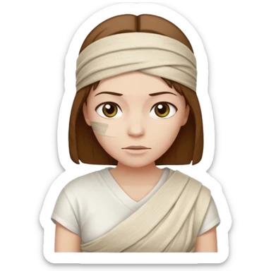 Mummy, his clothes:white T-shirt, brown hair sticker