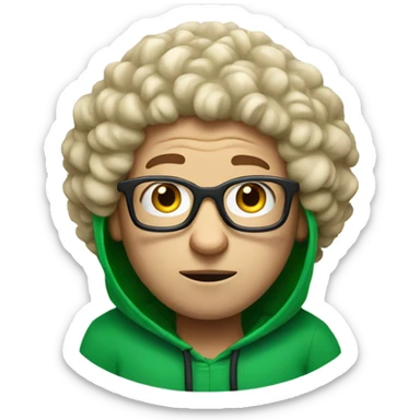 stubborn male sheep with blond curly hair, glasses and in green hoodie.  sticker