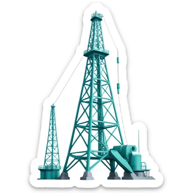 Oil derrick tower in cool tones with sky blue, teal green, white, and light gray sticker