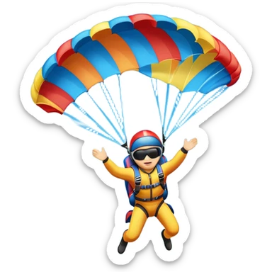 A skydiver free-falling through the clear sky, with a brightly colored parachute just about to open. The scene captures the thrill of the sport, with the vast expanse of the sky and distant ground below, emphasizing the excitement and adrenaline of parachuting sticker