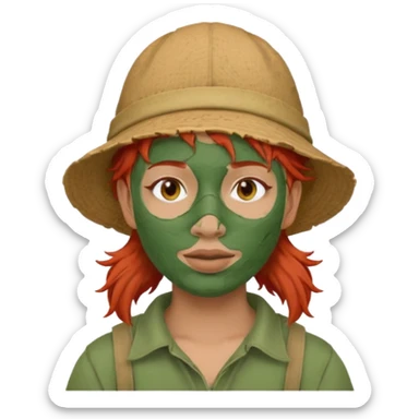 messy green full face clay mask and tourist hat red hair  sticker