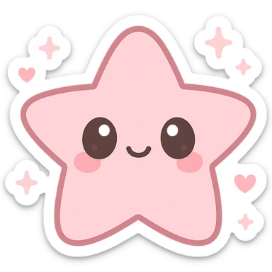 kawaii style icon of a pink star with a cute face, soft pinks sticker
