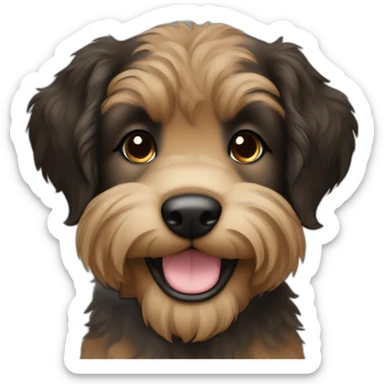 bouvier fawn brown and black puppy face very long hair smiling sticker