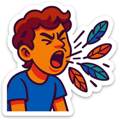 person spitting feathers, colorful sticker