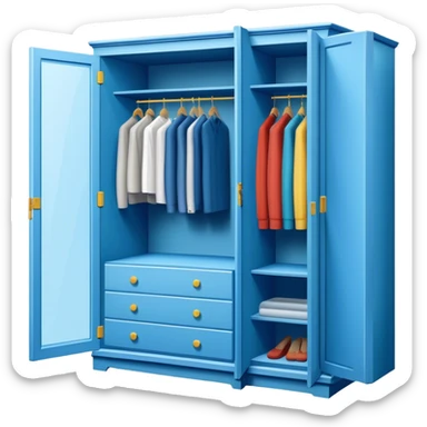 Icon for Furniture Design: a blueprint of a wardrobe without clothing inside, featuring a 3D installation with dimensions and a ruler or measuring tape. The icon should represent the detailed design and measurement process in furniture creation. Transparent background. sticker