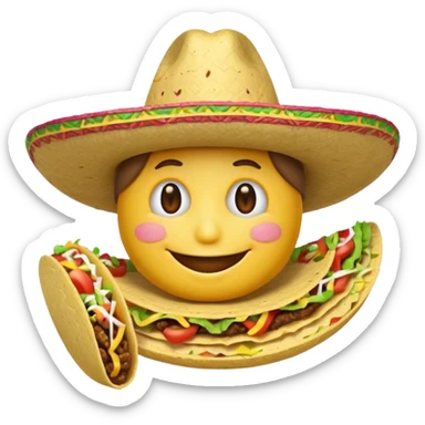 smile emoji with sombrero hat eating taco sticker