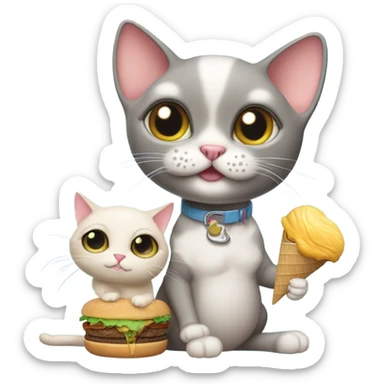 Hairless cat eating ice cream and hamburger  sticker