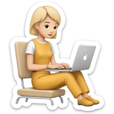 Minimalistic flat vector icon, iOS style, thin black contour on white background. Person silhouette sitting with a laptop, code brackets <> on the screen. Clean, no te sticker
