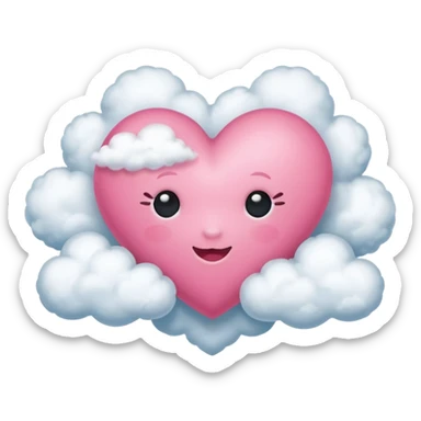 pink heart + cloud sticker