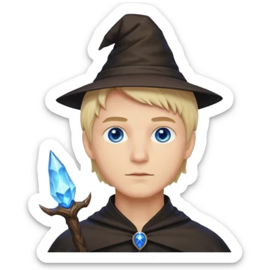 Male witch with short blonde hair and blue eyes sticker