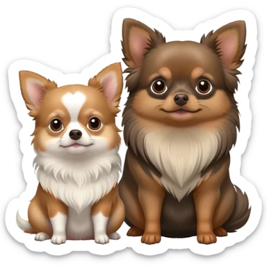 Light gray long haired Chihuahua, fat long haired short dog with brown face and fat brown and black guinea pig sitting together  sticker