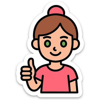 girl with pink topknot haircut and green eyes giving a thumbs up sticker