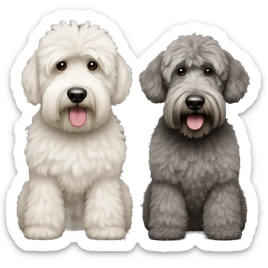 2 dogs, one is a dark grey whoodle with a poodle cut, the other is a wheaten terrier. Make both same size sticker