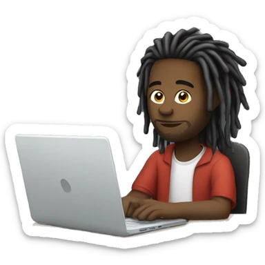 Black guy with dreads-sitting-down-on-chair facing right-handsided -focused-on-laptop-computer  sticker
