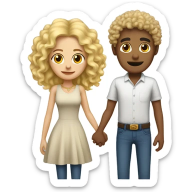 Mexican man with curly hair holding hands with a fake blonde girl sticker