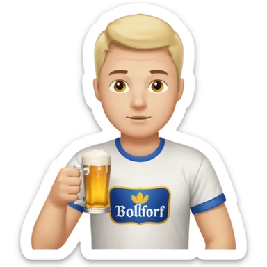 Men with Bolsdorf shirt drinks beer and watches race sticker
