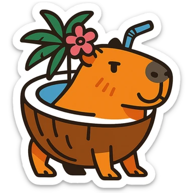 tropical and fun capybara merged with a half coconut sticker