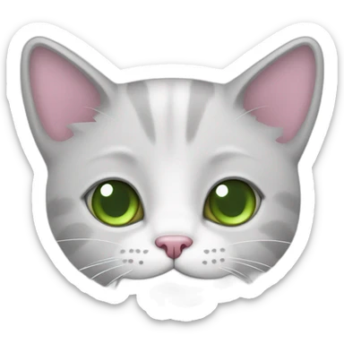 white male cat whith grey hair, green eyes and pink nose sticker
