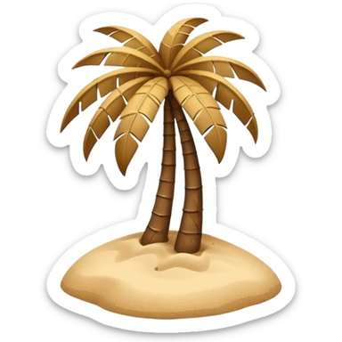 A 3D cartoon coconut palm tree with coconuts near the top and a sandy base, tropical light setting, Memoji-style realism. sticker