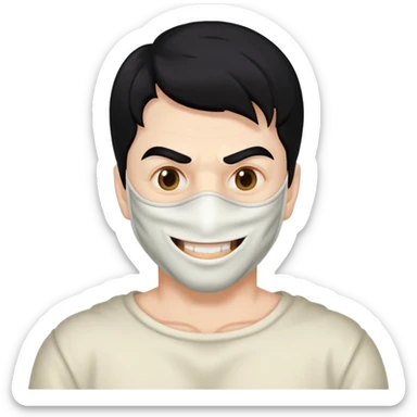 masked man, evil, serial killer, creepy, black hair, older, shoulders, smiling sticker